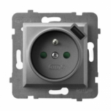 OSPEL - GNIAZDO POJEDYNCZE Z UZIEMIENIEM 2P+Z Z PRZESŁONAMI ZACISKI AUTOMATYCZNE Z ŁADOWARKĄ USB 16A/230 USB 5V/2.1A IP20 SZARY MAT IMPRESJA - GP-1UZPUSB/m/70