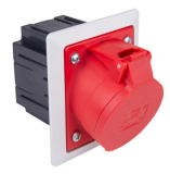 PCE - GNIAZDO TABLICOWE Z PUSZKĄ I RAMKA 16A 5P 400V 80X97MM CZERWONY KOŁNIERZ JASNO SZARY TWIST - 415-6pkr