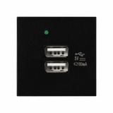 ORNO - NOEN USB x 2, podwójny port modułowy 45x45mm z ładowarką USB, 2,1A 5V DC, czarny - OR-GM-9010/B/USBX2