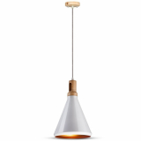 V-TAC - VT-7525 Lampa wisząca / Klosz: Stalowy z elementem drewna / Biały - 3761