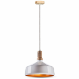 V-TAC - VT-7545 Lampa wisząca / Klosz: Stalowy z elementem drewna / Biały - 3765
