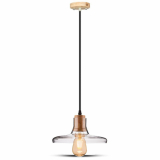 V-TAC - VT-7240 Lampa wisząca / Szkło + Drewno / Klosz: Transparentny - 3820