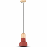 V-TAC - VT-7125 Lampa Wisząca / Beton + Drewno / Czerwony / Średnica: 125 - 3857