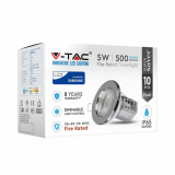 V-TAC - VT-885 5W Oprawa wpuszczana Spot / Ognioodporność min: 30-60-90 / Chip SAMSUNG / Barwa:4000K / Chrom / Opk. 10 szt. - 8914