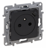 LEGRAND - GNIAZDO POJEDYNCZE Z UZIEMIENIEM 2P+Z PŁASKIE+USB TYP C W PLAKIETCE Z PRZESŁONAMI ZACISKI AUTOMATYCZNE 16A 250V ANTRACYT NILOE SELECTION - 762296