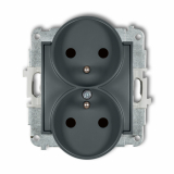 KARLIK - MINI; Mechanizm gniazda podwójnego do ramki z /uz 2x2P+z grafit mat - 28MGPR-2zp