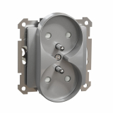 SCHNEIDER ELECTRIC - Gniazdo 2x2P+PE z przesłonami do systemu ramkowego (do ramek Elements), srebrne aluminium Sedna Design - SDD113271