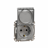 SCHNEIDER ELECTRIC - Sedna Design, Gniazdo schuko z przesłonami IP44, srebrne aluminium - SDD213023