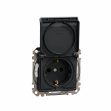 SCHNEIDER ELECTRIC - Sedna Design, Gniazdo schuko z przesłonami IP44, czarny antracyt - SDD214023