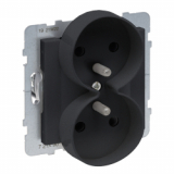 LEGRAND - GNIAZDO PODWÓJNE Z UZIEMIENIEM 2X2+Z Z PRZESŁONAMI 16A 250V ZACISKI AUTOMATYCZNE CZARNY SUNO - 721490