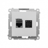 KONTAKT SIMON - Gniazdo komputerowe podwójne RJ45 kategoria 6, z przesłoną przeciwkurzową (moduł); Aluminium mat Simon 55 - T62.01/143
