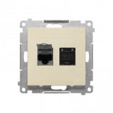 KONTAKT SIMON - Gniazdo komputerowe podwójne RJ45 kategoria 6, z przesłoną przeciwkurzową (moduł); Szampański mat Simon 55 - T62.01/144