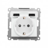 KONTAKT SIMON - Gniazdo schuko ze zintegrowaną ładowarką 2xUSB A (moduł); Biały mat Simon 55 - TGSZ1ZUSB2AA.01/111