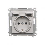 KONTAKT SIMON - Gniazdo schuko ze zintegrowaną ładowarką 2xUSB A (moduł); Aluminium mat Simon 55 - TGSZ1ZUSB2AA.01/143