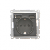 KONTAKT SIMON - Gniazdo schuko ze zintegrowaną ładowarką 2xUSB A (moduł); Czarny mat Simon 55 - TGSZ1ZUSB2AA.01/149