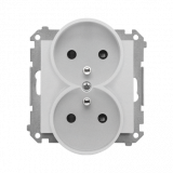 KONTAKT SIMON - Gniazdo wtyczkowe podwójne z uziemieniem z przesłonami (moduł) 16 A, 250 V~, szybkozłącza; Aluminium mat Simon 55 - TGZ2MCZ.01/143