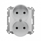 KONTAKT SIMON - Gniazdo wtyczkowe podwójne bez uziemienia z przesłonami (moduł) 16 A, 250 V~, szybkozłącza; Aluminium mat Simon 55 - TG2MCZ.01/143