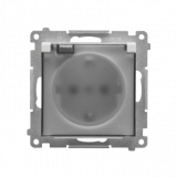 KONTAKT SIMON - Gniazdo Schuko do wersji IP44 z przesłonami z uszczelką ramki (moduł) 16 A, 250 V~, szybkozłącza. Klapka transparentna; Jasnoszary mat Simon 55 - TGSZ1BCZ.01/114A