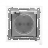 KONTAKT SIMON - Gniazdo Schuko do wersji IP44 z przesłonami z uszczelką ramki (moduł) 16 A, 250 V~, szybkozłącza. Klapka transparentna; Aluminium mat Simon 55 - TGSZ1BCZ.01/143A