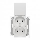 KONTAKT SIMON - Gniazdo wtyczkowe podwójne do wersji IP44 z uszczelką (moduł) 16 A, 250 V~, szybkozłącza. Klapka w kolorze pokrywy; Jasnoszary mat Simon 55 - TGZ2BMCZ.01/114