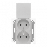 KONTAKT SIMON - Gniazdo wtyczkowe podwójne do wersji IP44 z uszczelką (moduł) 16 A, 250 V~, szybkozłącza. Klapka w kolorze pokrywy; Aluminium mat Simon 55 - TGZ2BMCZ.01/143