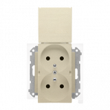 KONTAKT SIMON - Gniazdo wtyczkowe podwójne do wersji IP44 z uszczelką (moduł) 16 A, 250 V~, szybkozłącza. Klapka w kolorze pokrywy; Szampański mat Simon 55 - TGZ2BMCZ.01/144