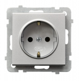 OSPEL - Gniazdo pojedyncze z uziemieniem schuko 16A/250~, IP-20, zaciski gwintowe SREBRO MAT SONATA - GP-1RS/m/38