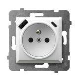 OSPEL - Gniazdo pojedyncze z uziemieniem z przesłonami torów prądowych, z ładowarką USB A+C GP-1UZPUSBAC/m/00 - GP-1UZPUSBAC/m/00