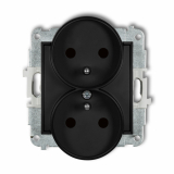 KARLIK - Mechanizm gniazda podwójnego do ramki z uziemieniem 2x(2P+Z) (przesłony torów prądowych) podtynkowy IP 20, 16A 250V~ ICON czarny mat - 12IGPR-2zp