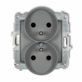 KARLIK - Mechanizm gniazda podwójnego do ramki z uziemieniem 2x(2P+Z) (przesłony torów prądowych) podtynkowy IP 20, 16A 250V~ ICON szary mat - 27IGPR-2zp