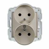 KARLIK - Mechanizm gniazda podwójnego do ramki z uziemieniem 2x(2P+Z) (przesłony torów prądowych) podtynkowy IP 20, 16A 250V~ ICON taupe - 60IGPR-2zp