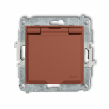 KARLIK - Mechanizm gniazda bryzgoszczelnego z uziemieniem 2P+Z (klapka terakota, przesłony torów prądowych) podtynkowy IP 44, 16A 250V~ MINI terakota - 63MGPB-1zp