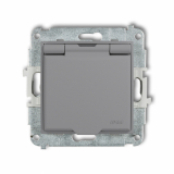 KARLIK - Mechanizm gniazda bryzgoszczelnego z uziemieniem 2P+Z (klapka szary mat, przesłony torów prądowych) podtynkowy IP 44, 16A 250V~ ICON szary mat - 27IGPB-1zp