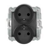KARLIK - Mechanizm gniazda podwójnego do ramki z uziemieniem 2x(2P+Z) (przesłony torów prądowych) podtynkowy IP 20, 16A 250V~ MINI grafitowy - 11MGPR-2zp