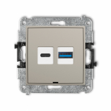 KARLIK - Mechanizm ładowarki USB podwójnej USB C + USB A, 20W max., bez pola opisowego podtynkowy IP 20, 100-240V ~, 50/60Hz ICON taupe - 60ICUSBBO-8