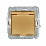 KARLIK - Mechanizm gniazda bryzgoszczelnego z uziemieniem 2P+Z (klapka złota, przesłony torów prądowych) podtynkowy IP 44, 16A 250V~ MINI złoty - 29MGPB-1zp