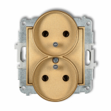 KARLIK - Mechanizm gniazda podwójnego do ramki z uziemieniem 2x(2P+Z) (bez przesłon torów prądowych) podtynkowy IP 20, 16A 250V~ MINI złoty - 29MGPR-2z