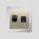 KONTAKT SIMON - Gniazdo komputerowe podwójne RJ45 kategoria 6, z przesłoną przeciwkurzową (moduł); złoty mat - D62.01/44