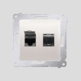 KONTAKT SIMON - Gniazdo komputerowe podwójne RJ45 kategoria 6 ekranowane z przesłoną przeciwkurzową (moduł); kremowy - D62E.01/41