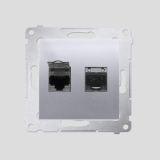 KONTAKT SIMON - Gniazdo komputerowe podwójne RJ45 kategoria 6 ekranowane z przesłoną przeciwkurzową (moduł); srebrny mat - D62E.01/43