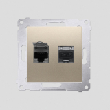 KONTAKT SIMON - Gniazdo komputerowe podwójne RJ45 kategoria 6 ekranowane z przesłoną przeciwkurzową (moduł); złoty mat - D62E.01/44