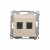 KONTAKT SIMON - Gniazdo komputerowe RJ45 kategoria 5e + telefoniczne RJ12 (moduł); kremowy - D5T.01/41