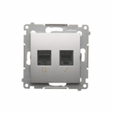 KONTAKT SIMON - Gniazdo komputerowe RJ45 kategoria 5e + telefoniczne RJ12 (moduł); srebrny mat - D5T.01/43