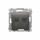 KONTAKT SIMON - Gniazdo komputerowe RJ45 kategoria 5e + telefoniczne RJ12 (moduł); antracyt - D5T.01/48