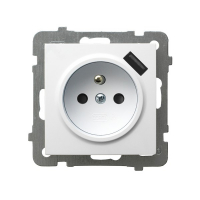 OSPEL - GNIAZDO POJEDYNCZE Z UZIEMIENIEM 2P+Z Z PRZESŁONAMI ZACISKI AUTOMATYCZNE Z ŁADOWARKĄ USB 16A/230 USB 5V/2.1A IP20 BIAŁY AS - GP-1GZPUSB/m/00