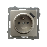 OSPEL - GNIAZDO POJEDYNCZE Z UZIEMIENIEM 2P+Z Z PRZESŁONAMI Z USB ZACISKI AUTOMATYCZNE 16A/230V USB 5V/2.1A IP20 SATYNOWY LIGHT AS - GP-1GZPUSB/m/45